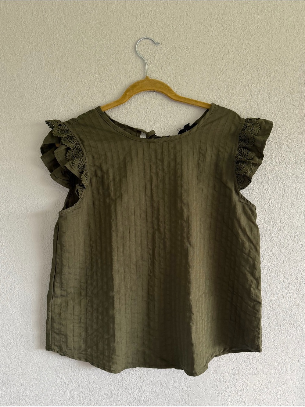 Olive Green Ruffle Flutter Sleeve Top Boho Cottagecore Romantic Peasant